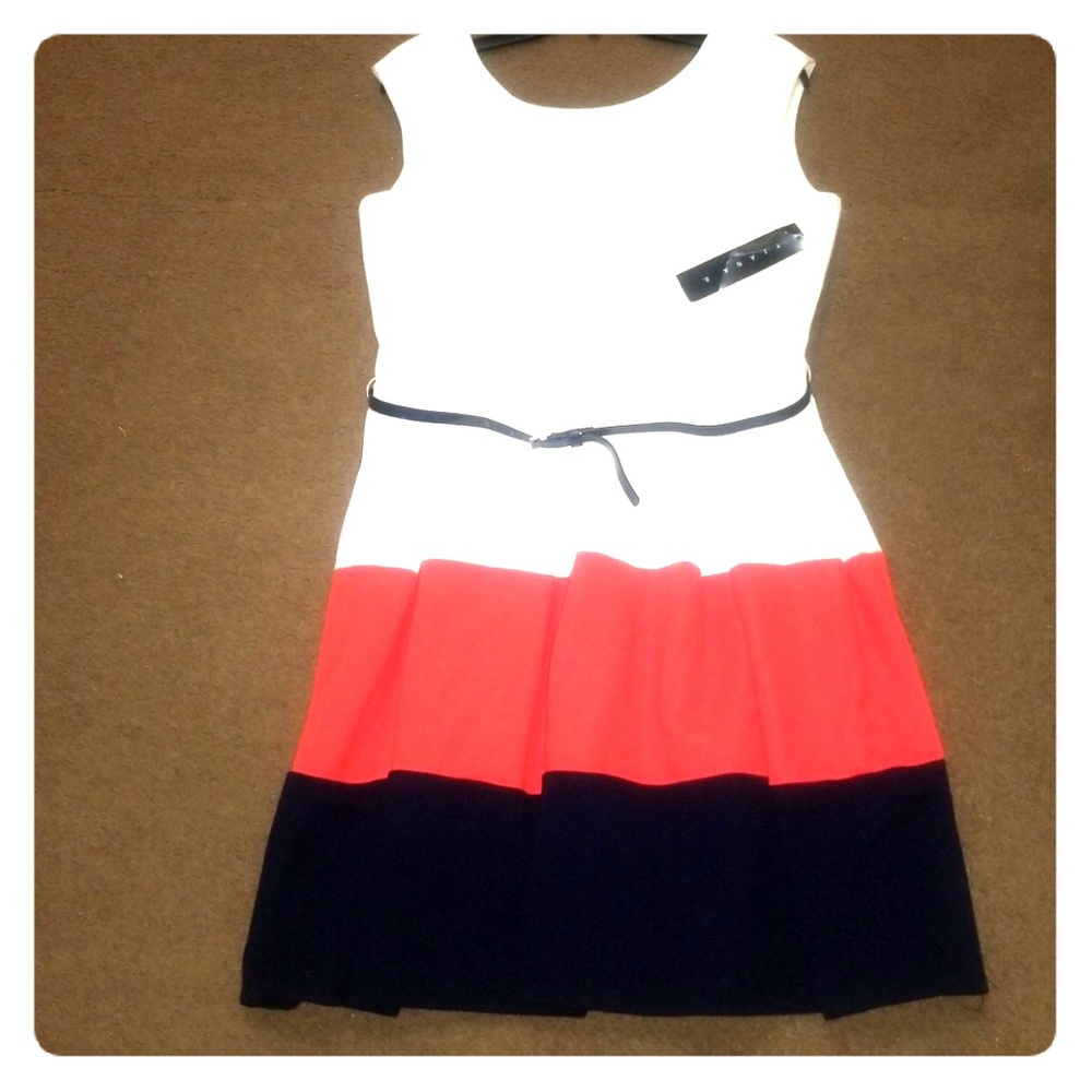 Color Block Midi Dress with Belt